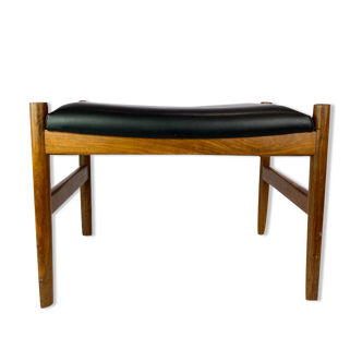 Tabouret en cuir noir et palissandre, de design danois fabriqué par Spøstrup Furniture, années 1960