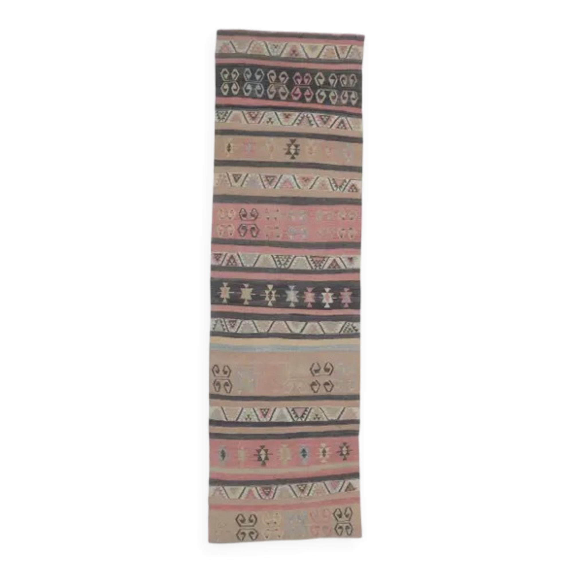 Tapis kilim en laine tissée à la main, coureur turc des années 1970, 102x340.