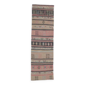 Tapis kilim en laine tissée à la main, coureur turc des années 1970, 102x340.