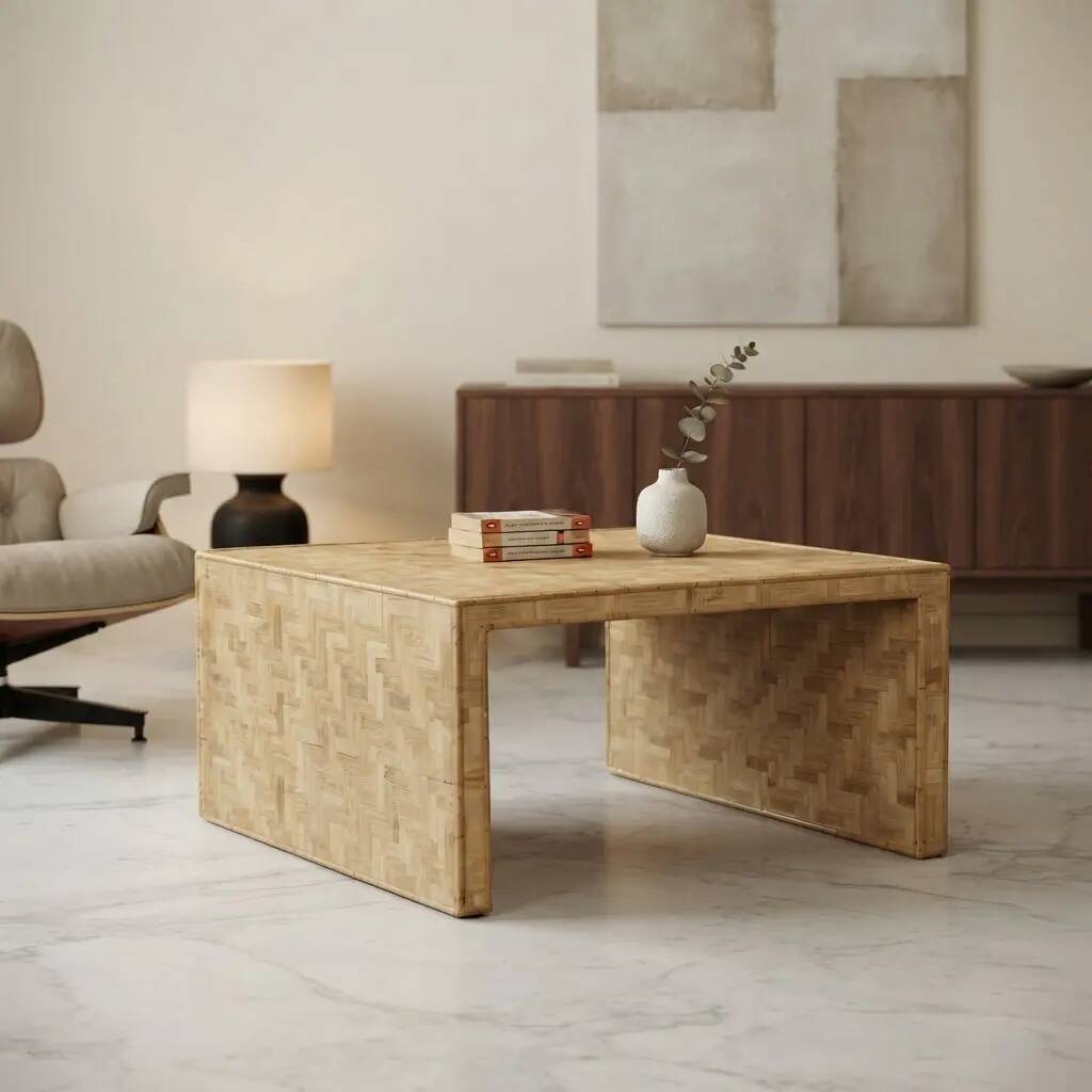 Vintage wooden coffee table with inlays, Italian design, 1970s.