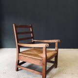 Rustic Oak & Rush Armchair, France, 1930s