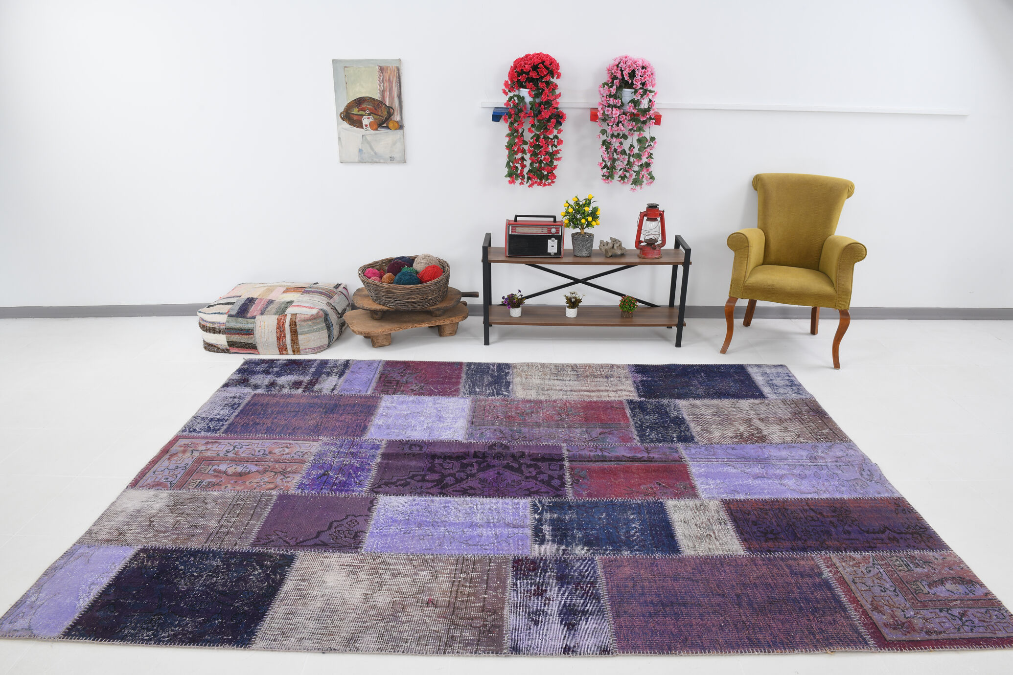 Purple tones vintage patchwork rug 304x215cm