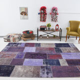 Purple tones vintage patchwork rug 304x215cm