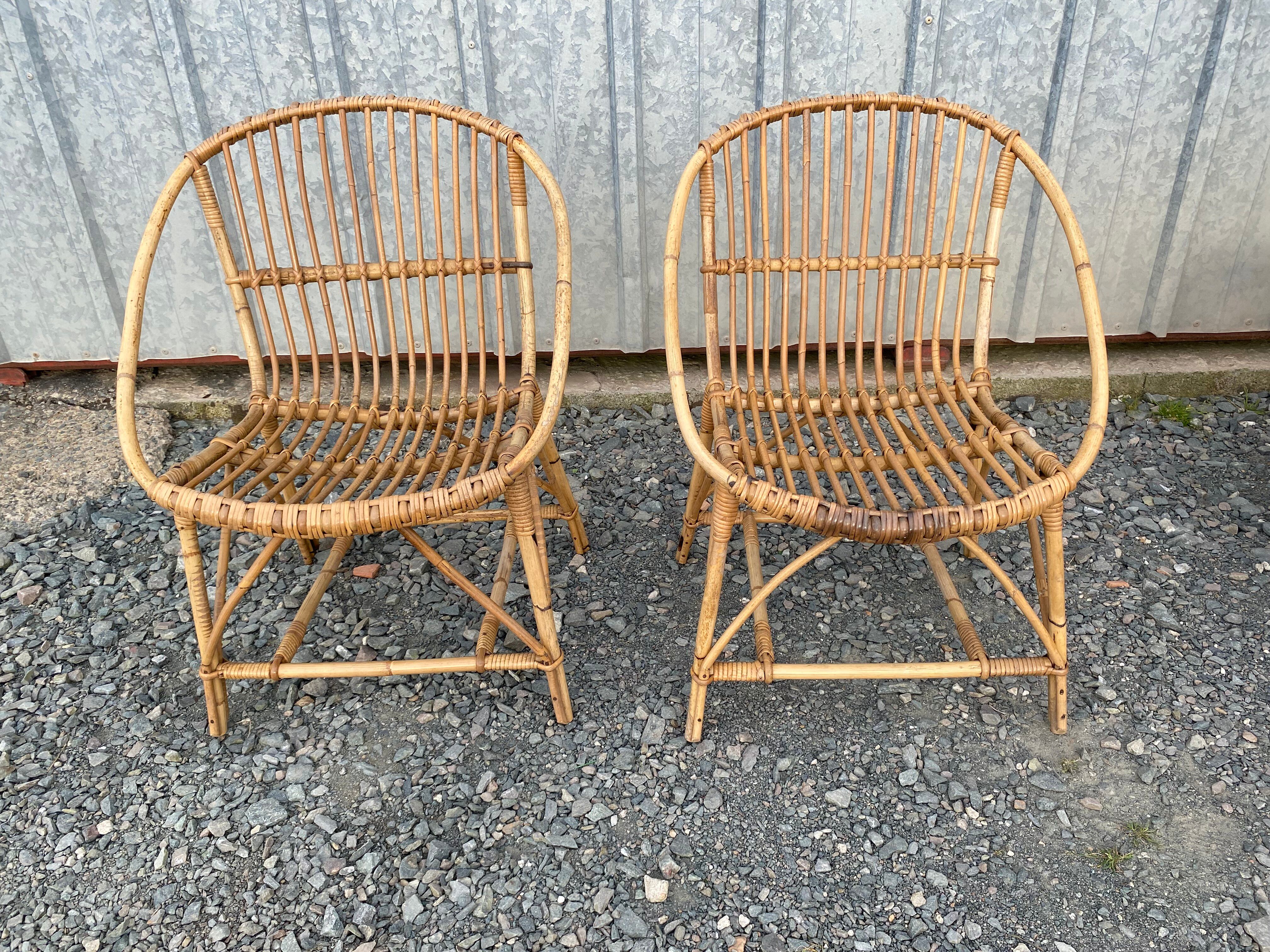 Pair of rattan armchairs