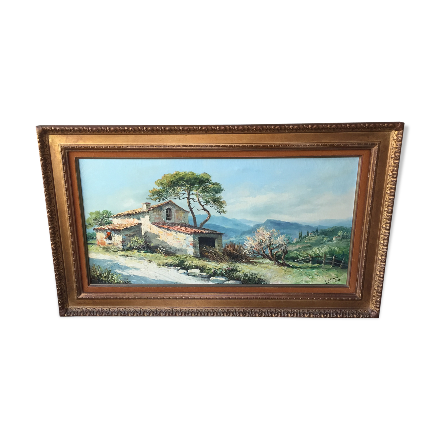 Oil on canvas landscape of mediterranean