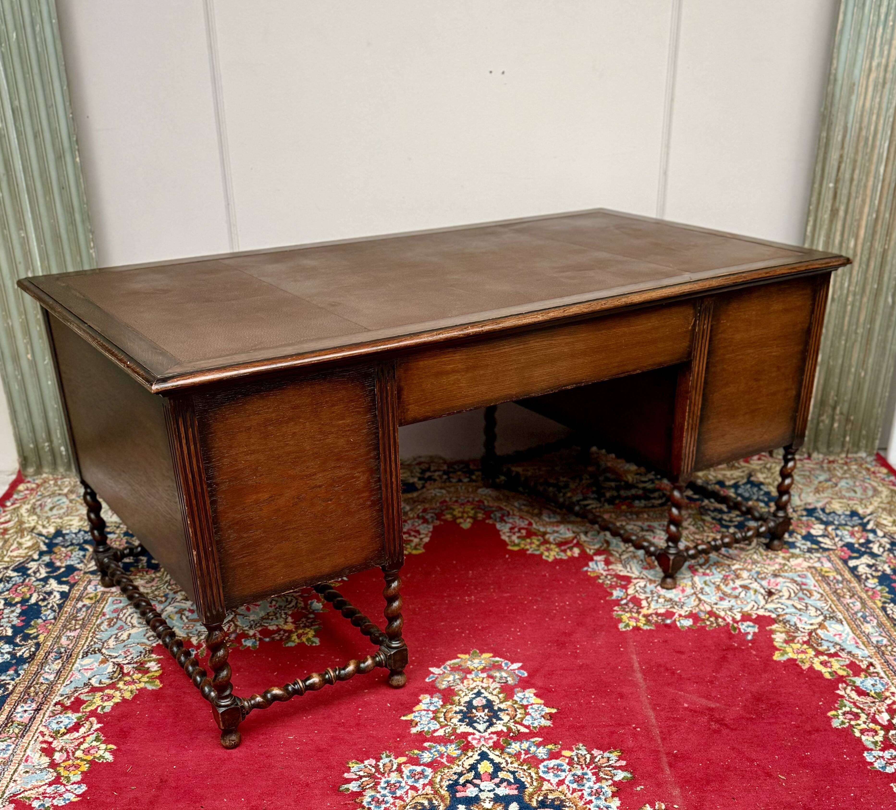 Mazarin desk in Louis XIII style made of solid oak.