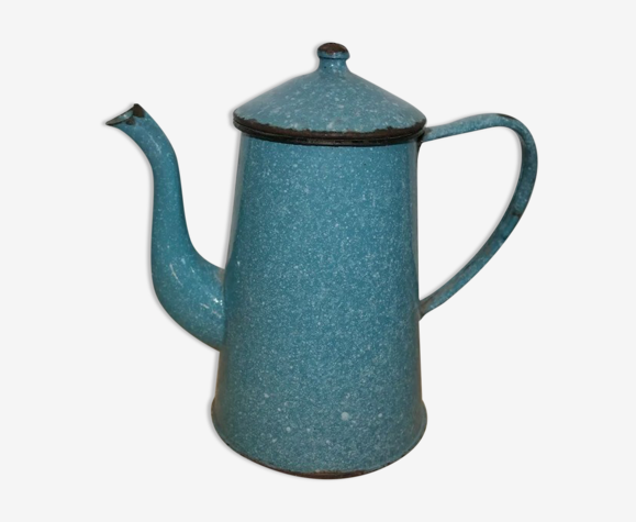 Cafetière verseuse en tôle émaillée marbrée bleue