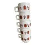 Set of 5 Brown Patterned Bistro Mugs, 1970s - Vintage
