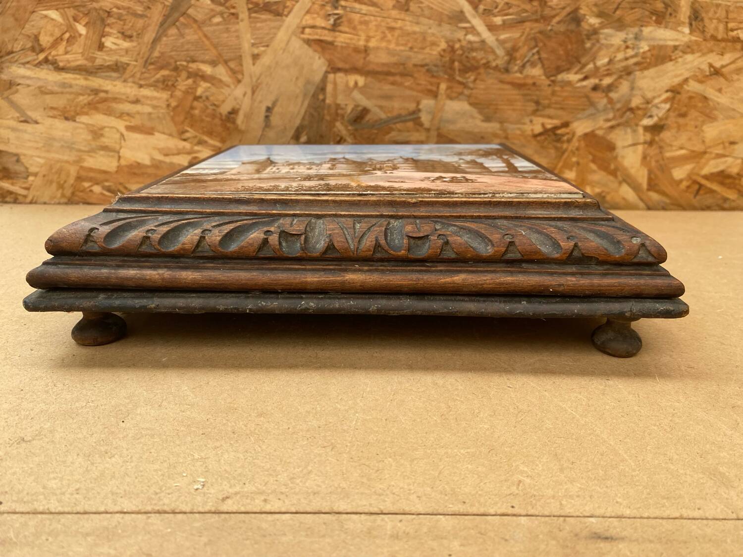 Antique painted ceramic musical coaster chateau chaumont/loire