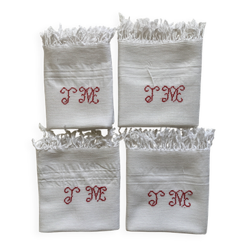 4 antique tea towels - honeycomb - monogrammed JM