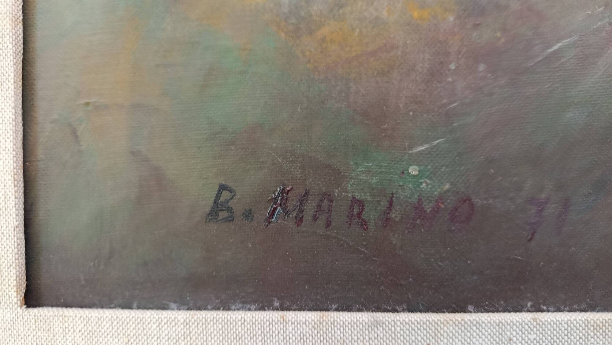 Oil canvas dwellings hill montferrat (piedmont italy) b. marino 1971