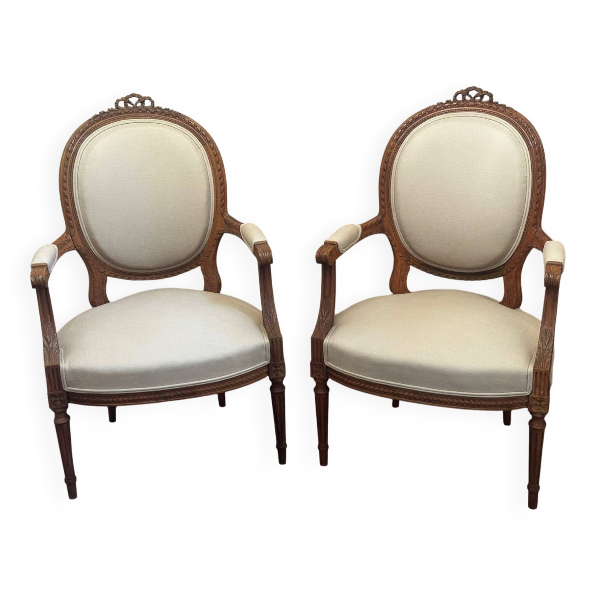 Pair of Louis XVI style medallion armchairs, late 19th / early 20th century.