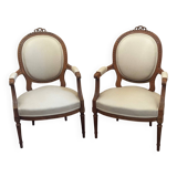 Pair of Louis XVI style medallion armchairs, late 19th / early 20th century.