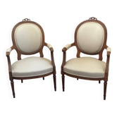 Pair of Louis XVI style medallion armchairs, late 19th / early 20th century.