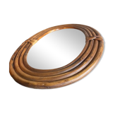 Vintage rattan oval mirror, 54x39 cm