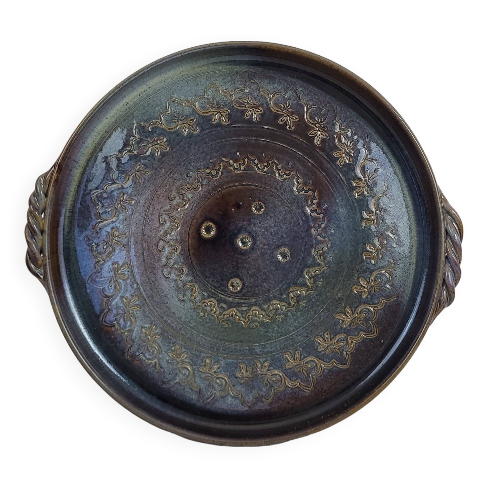 Stoneware tray signed Auger / Puisaye