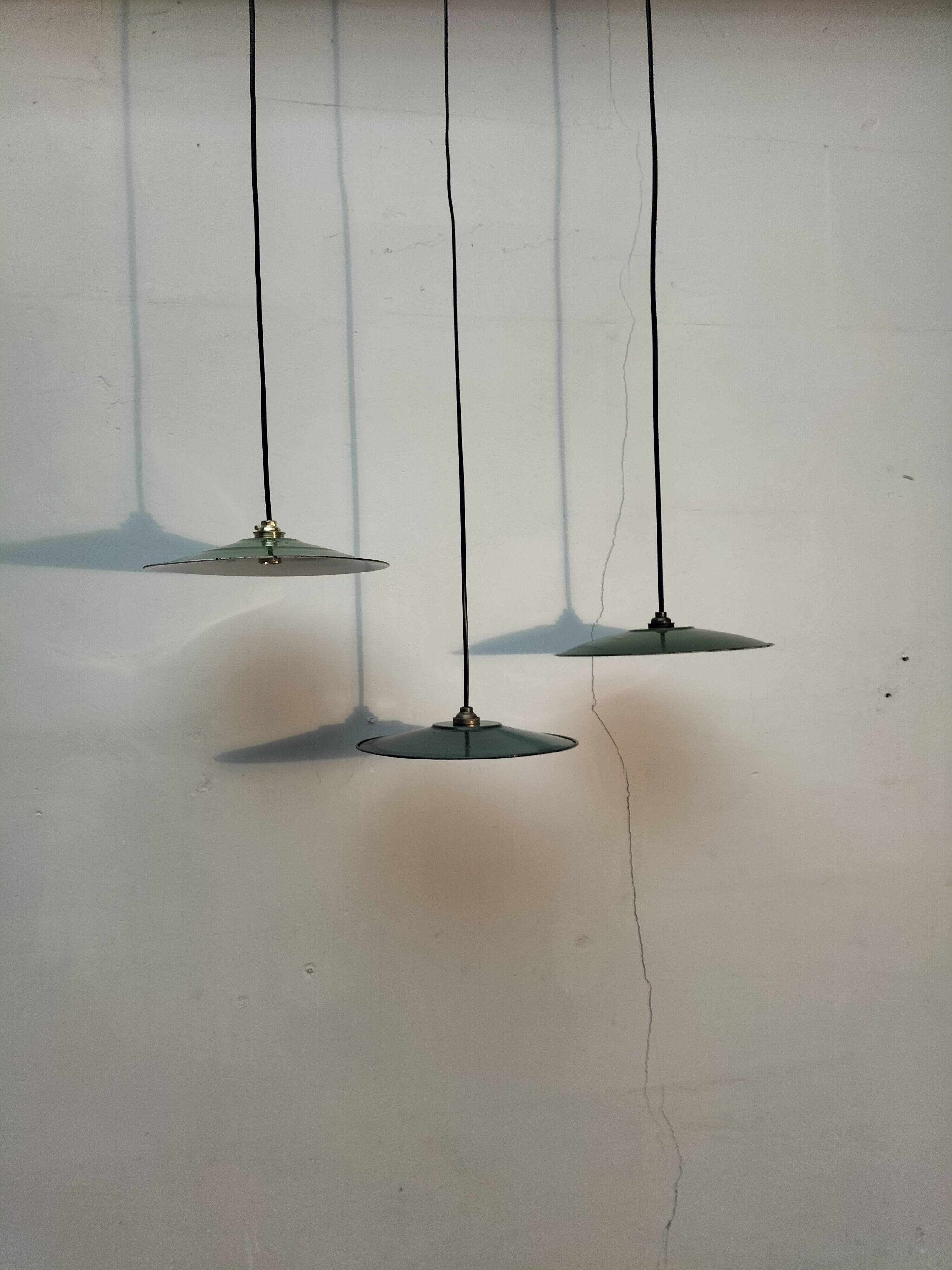 Set of 3 enameled sheet metal pendants