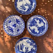 Small vintage plates made in Japan in blue and white porcelain.