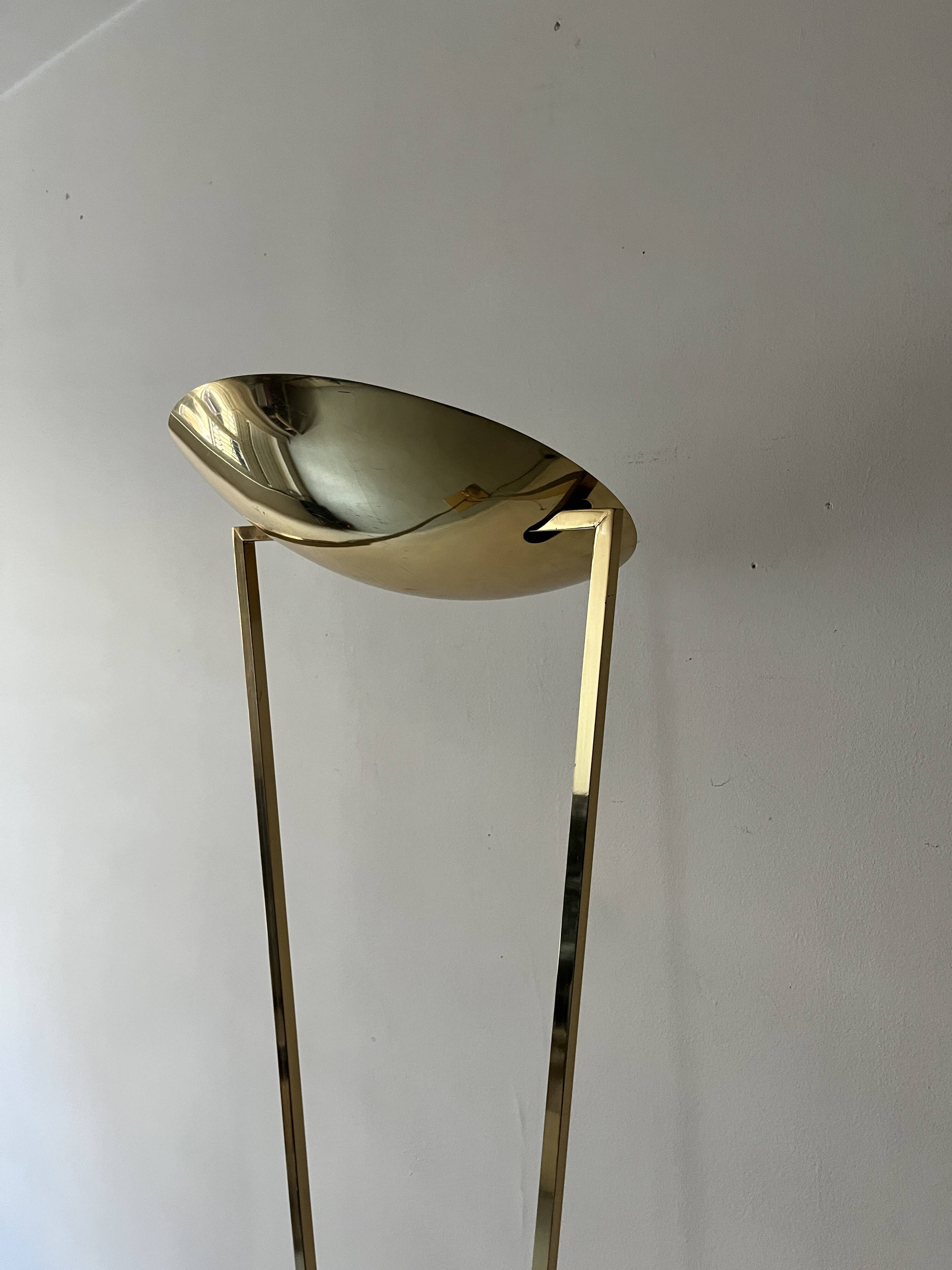 Large halogen floor lamp in polished brass, italy 1970