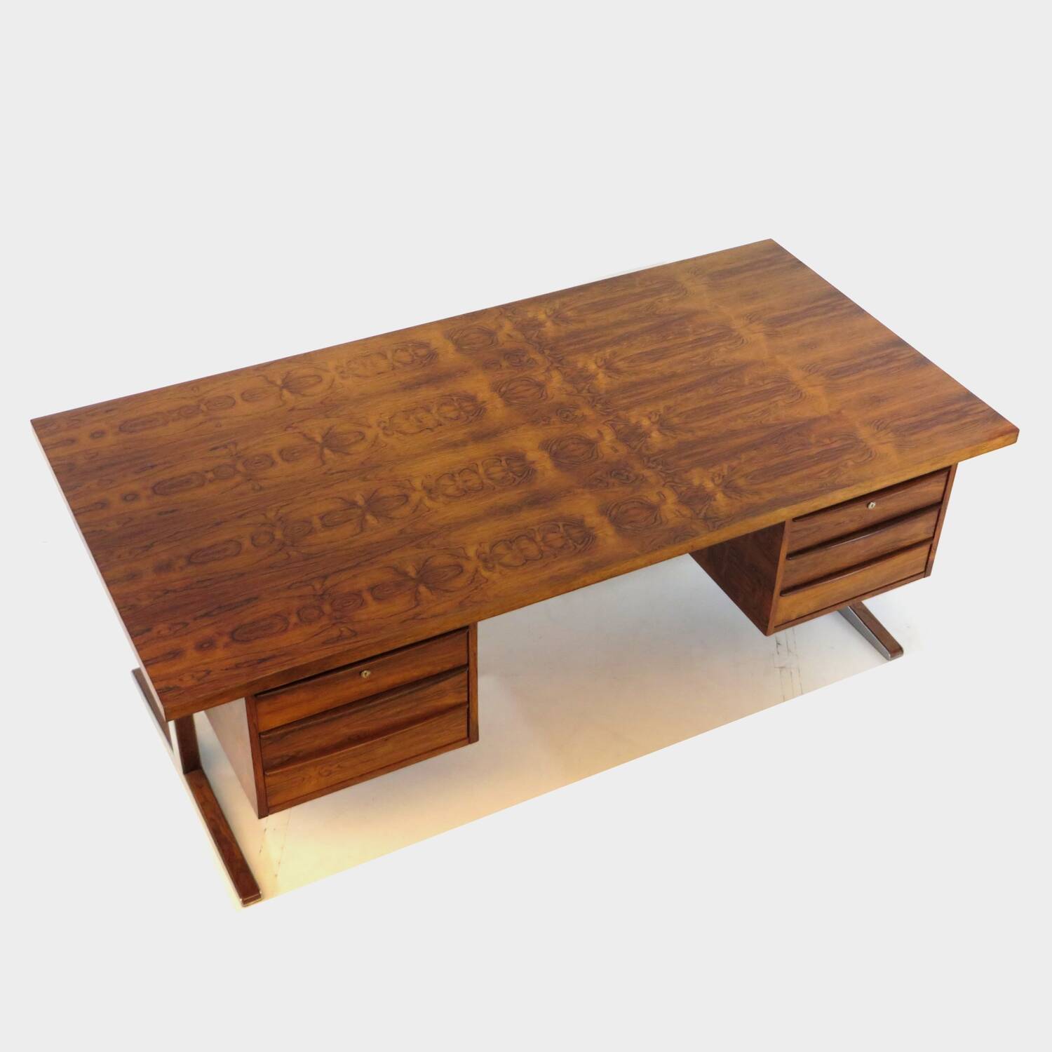 XL Mid century executive writing desk in rosewood & metal, 1960s