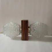 Set of 3 Temde Leuchten wall lights, Teck and frosted glass, 1950-60.