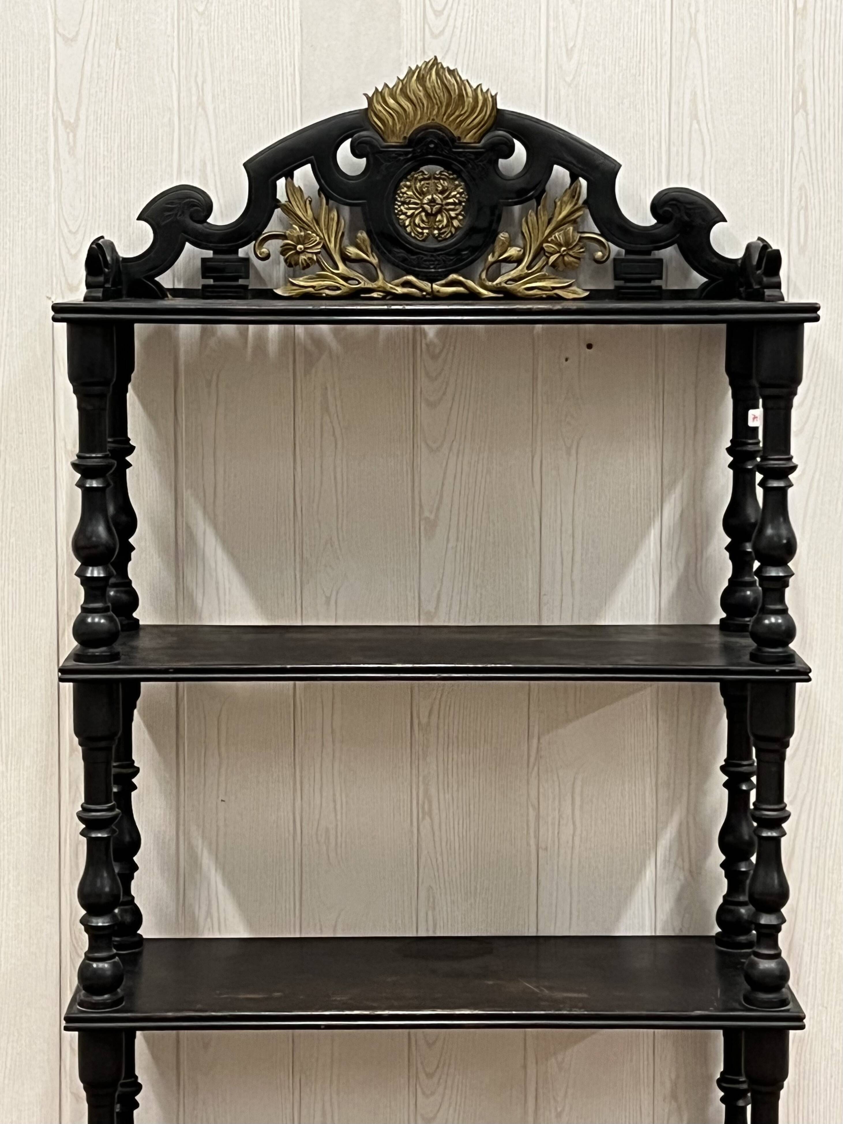 Blackened wooden shelf.