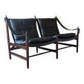 Scandinavian leather safari 2-seater banquette sofa