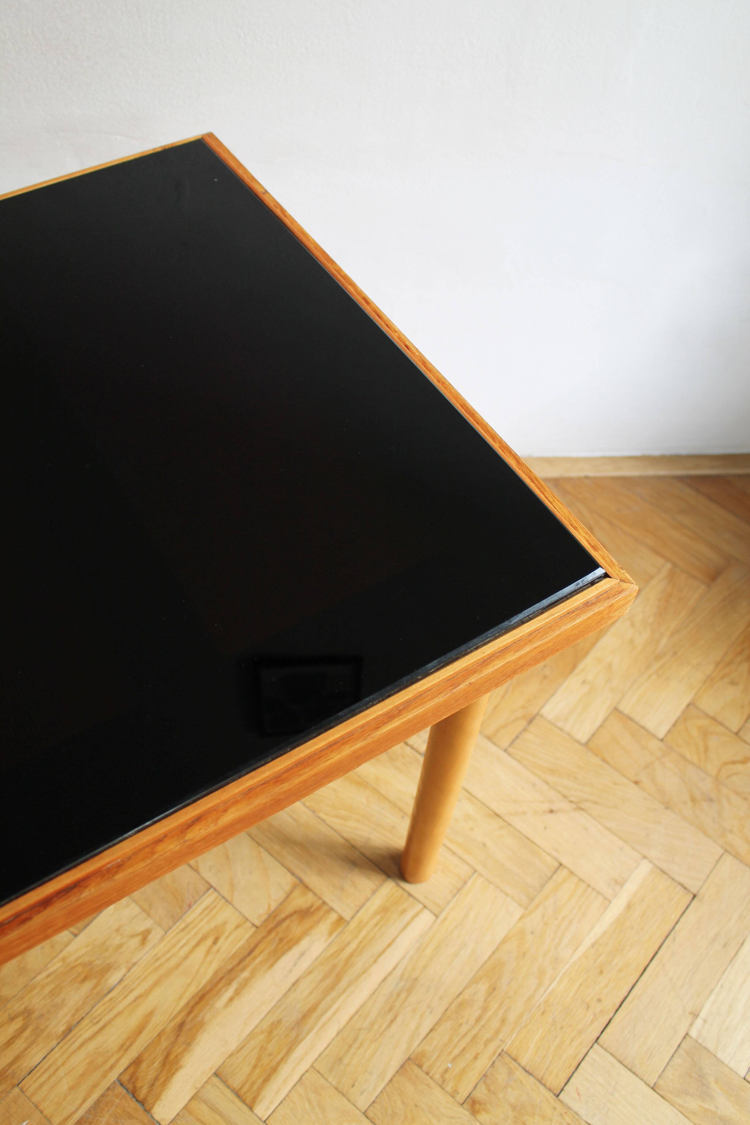 1960's Long Coffee Table with Black Opaxite Glass