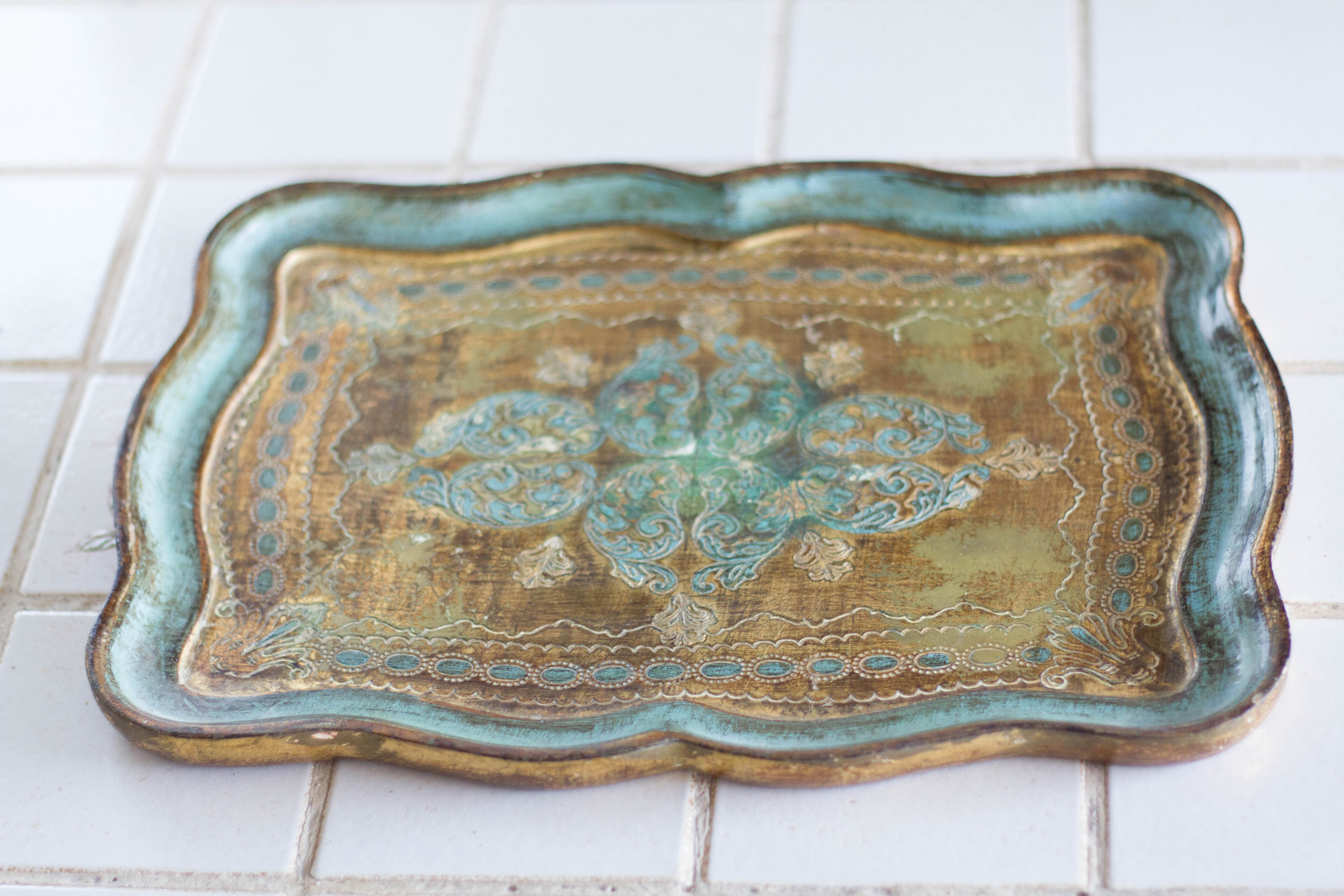 Wooden tray, tea set