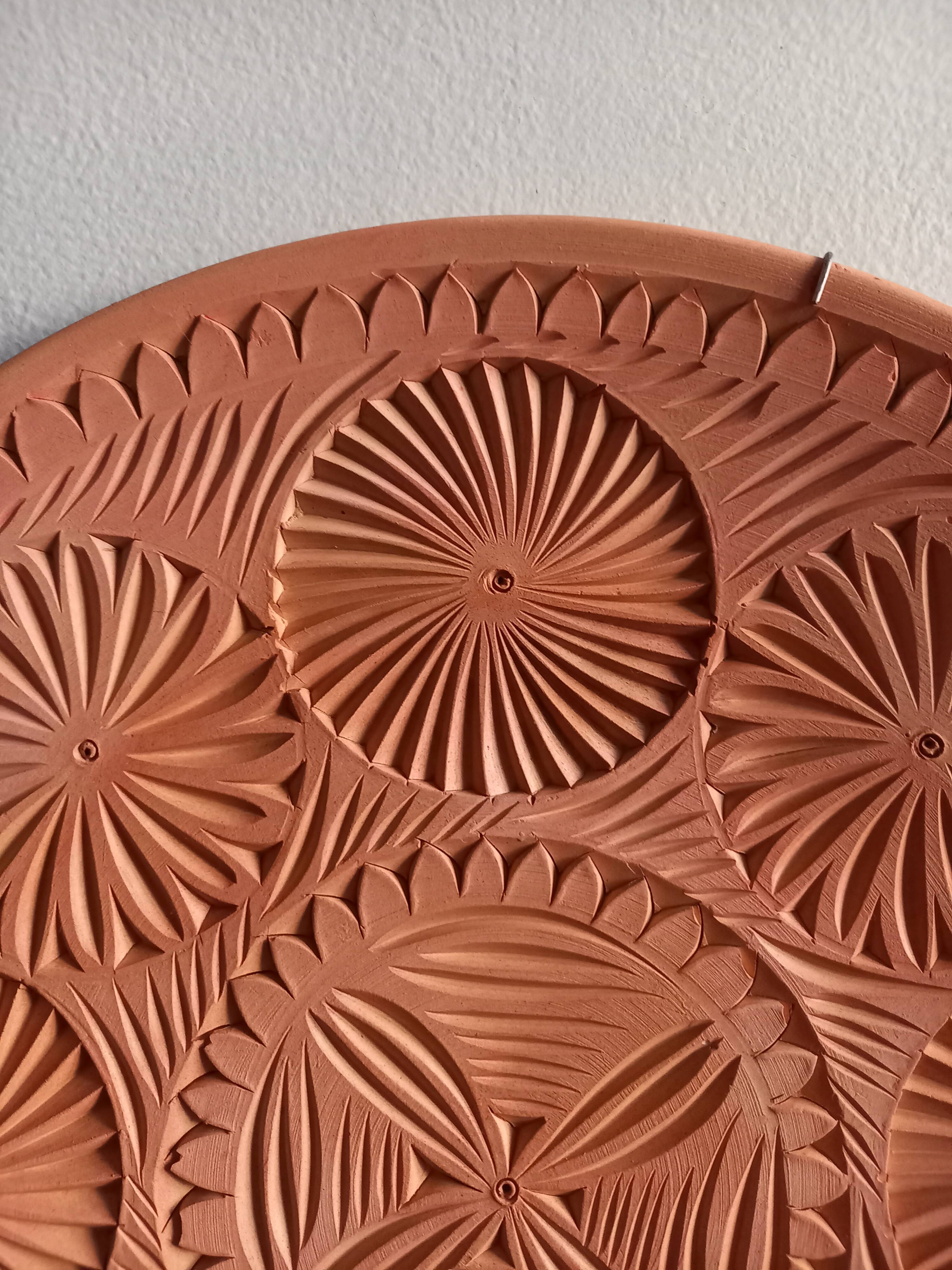 Old decorative terracotta wall plate vintage 60s pottery