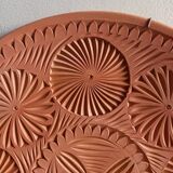 Old decorative terracotta wall plate vintage 60s pottery