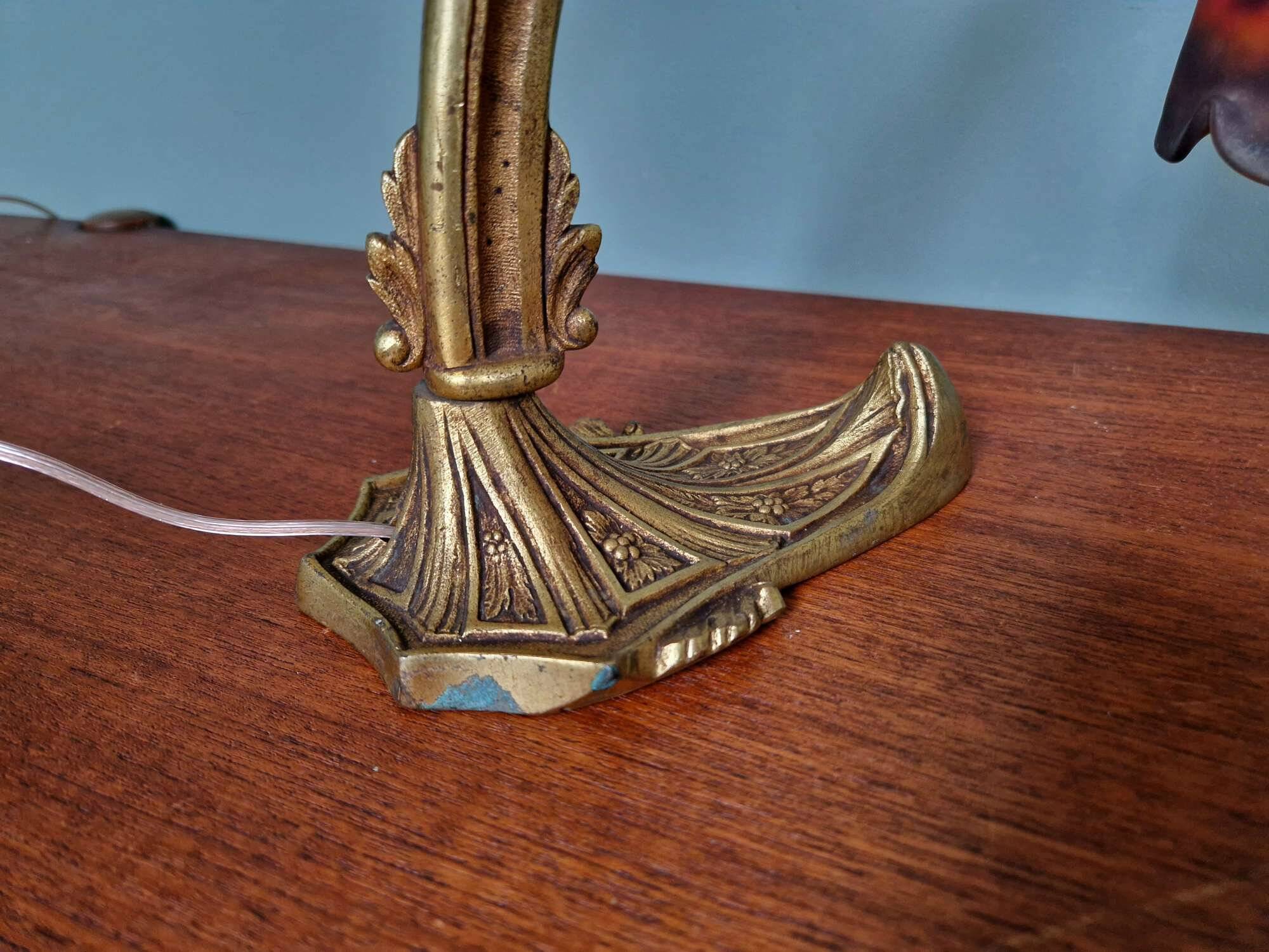 Art Deco bronze and marbled glass desk lamp, Muller brothers, 1920