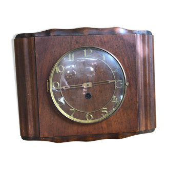 Horloge pendule art déco a remontoir bois & verre bombé + clé vintage