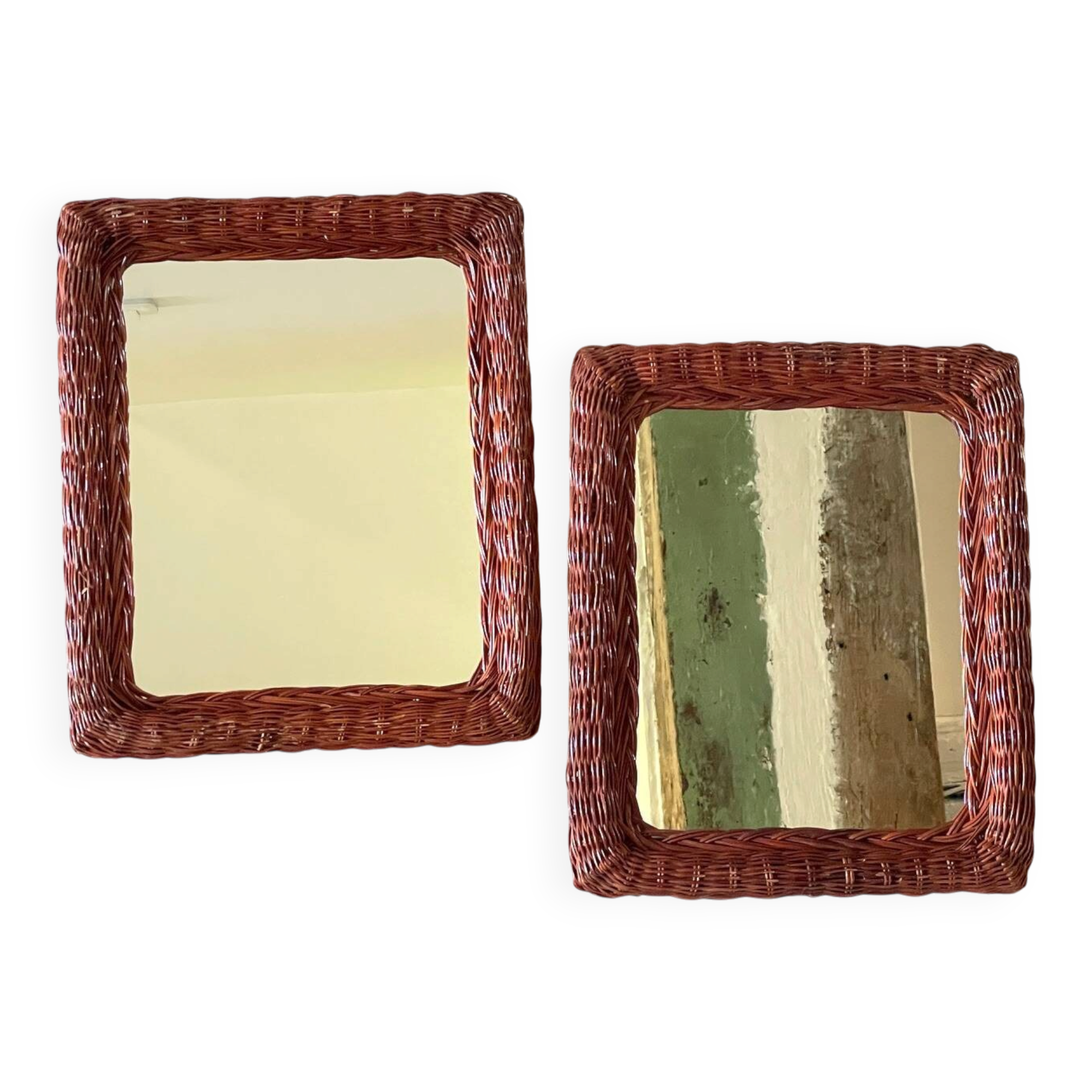 Pair of VINTAGE Rattan MIRRORS