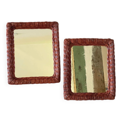 Paire de miroirs vintage en rotin