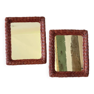 Paire de miroirs vintage en rotin