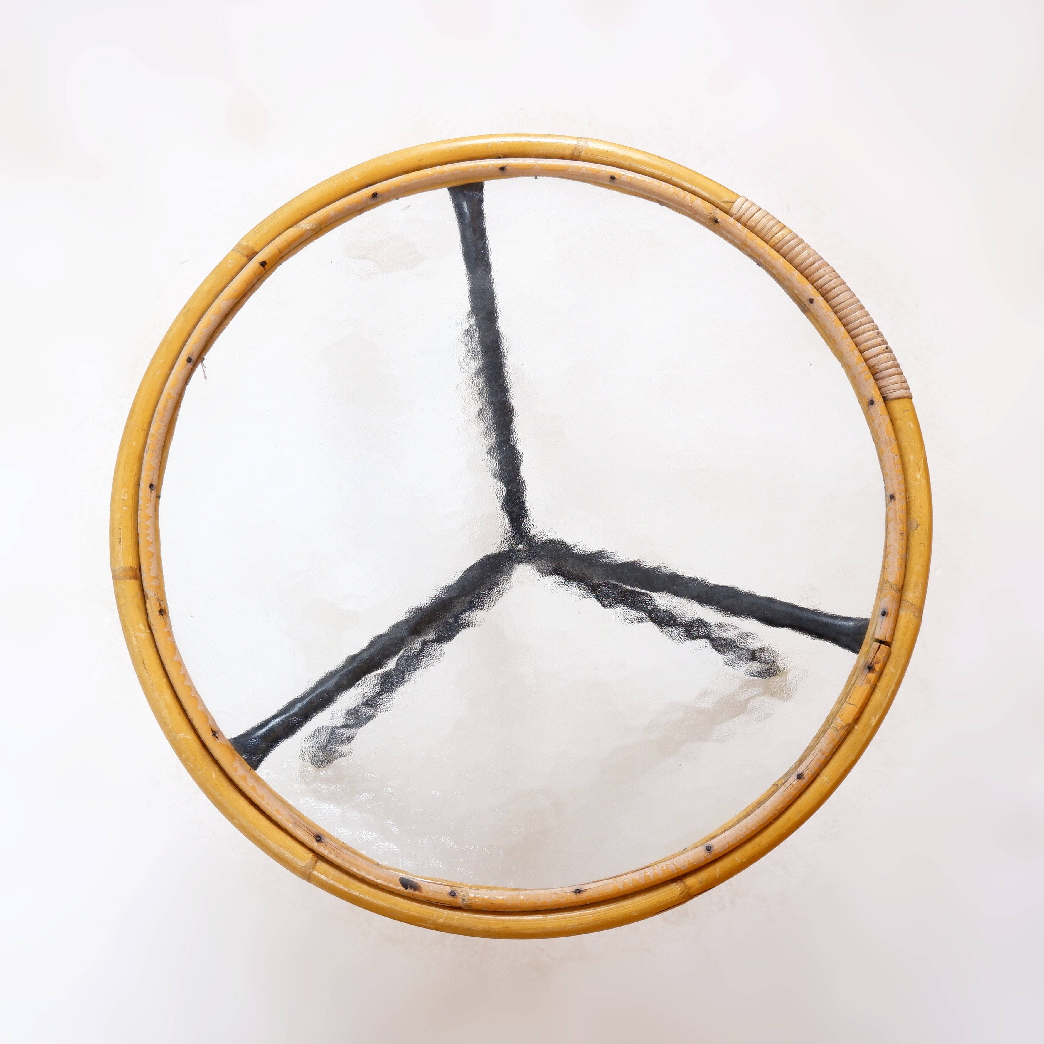 Mid-century bamboo, metal, and glass side table - Netherlands 1960s