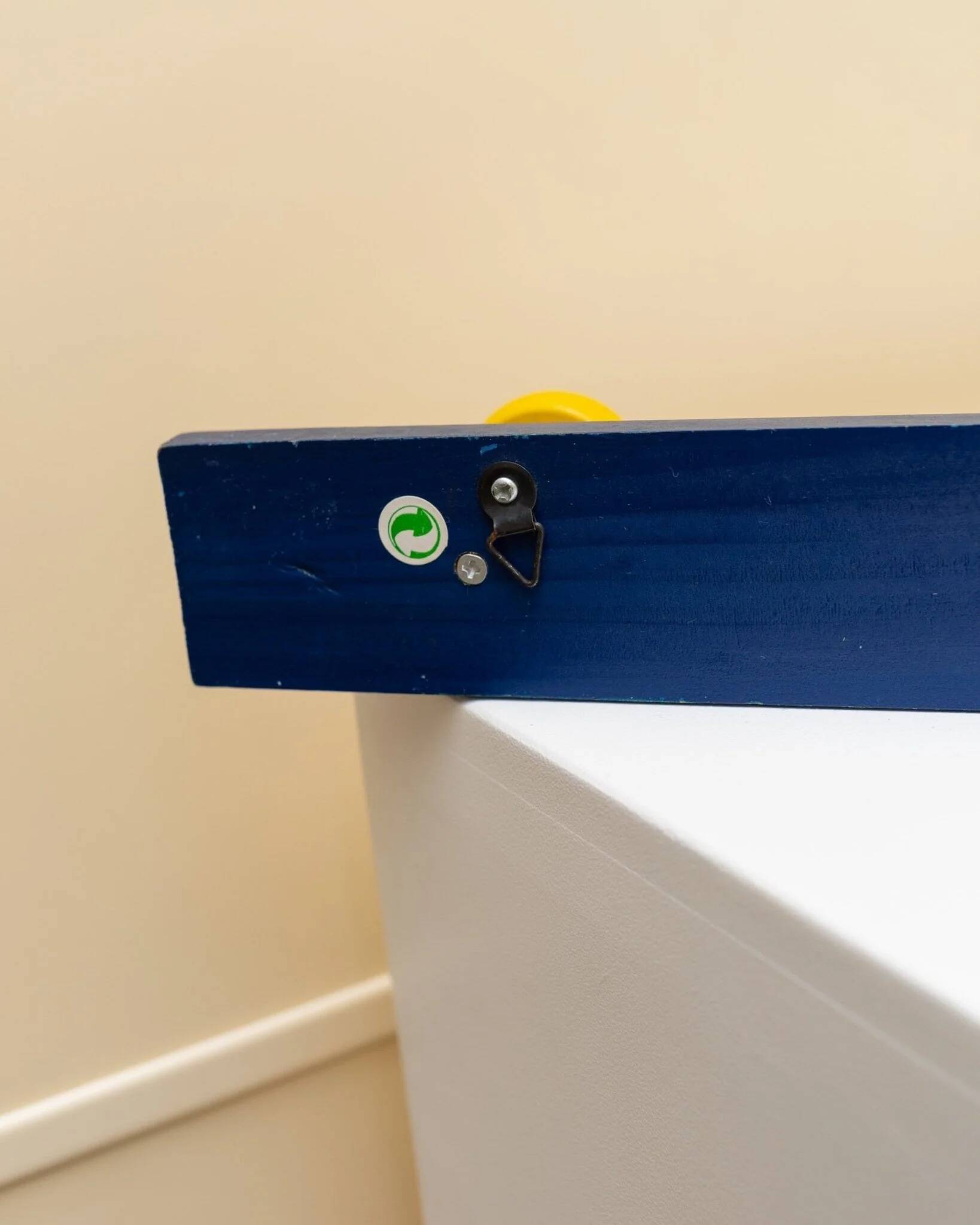 Vintage 1980s pencil-shaped wardrobe - Pierre Sala style - postmodern Memphis design - blue and yellow - 1980s