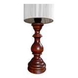 Vintage rustic chic wood table lamp with ecru thread shade