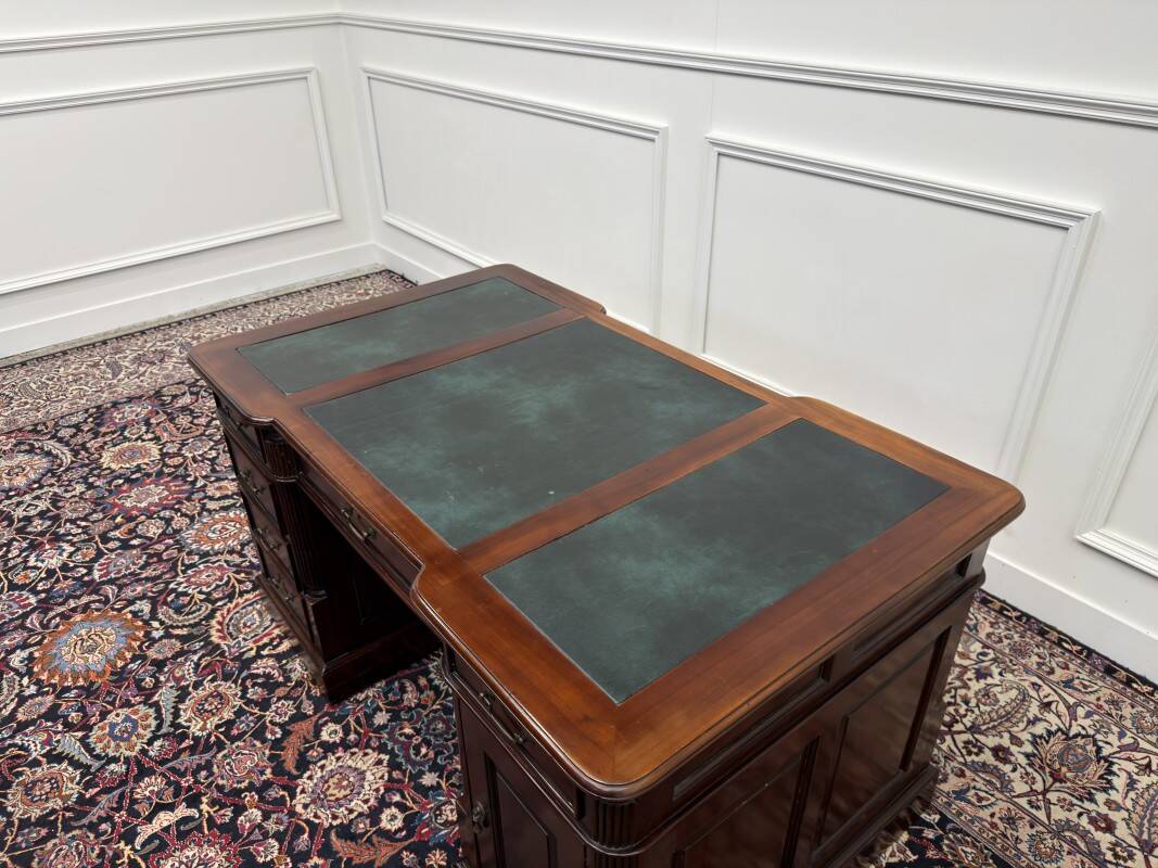 Classic English Partner Desk Green Leather
