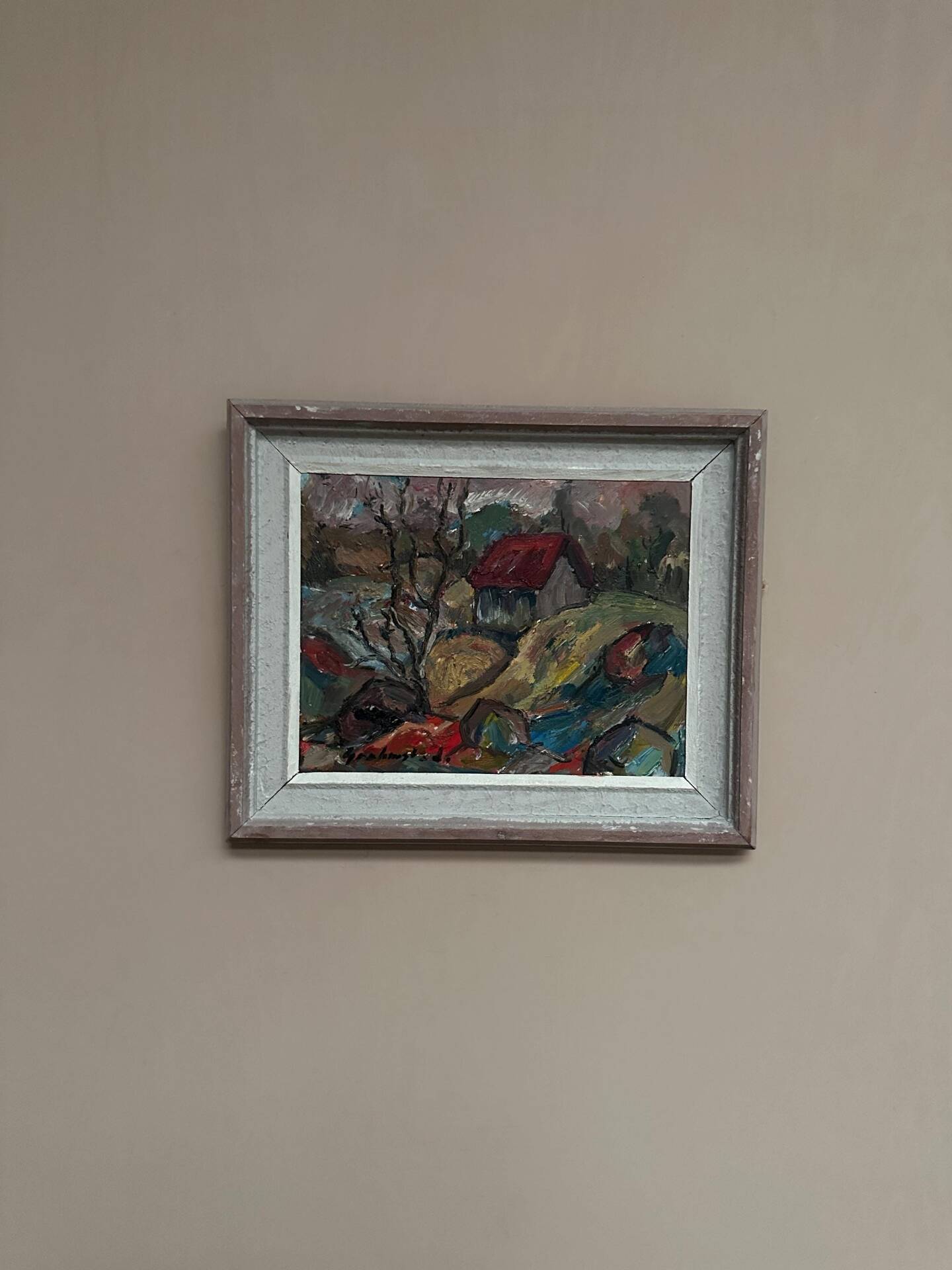 Swedish Oil on Canvas – “Cottage with a Red Roof” by Nils Grahmstad
