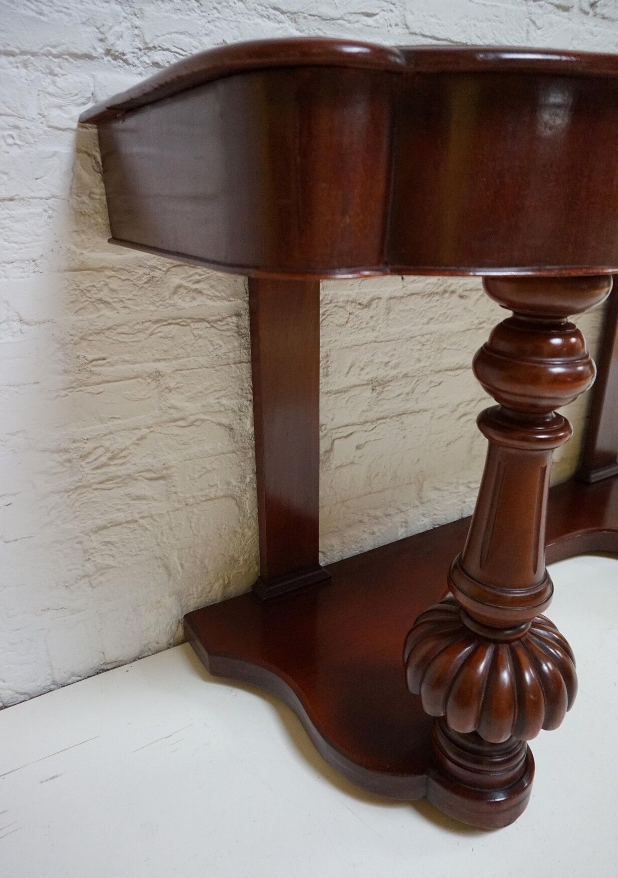 Biedermeier mahogany wall console table or desk with leather inlay top and drawer