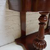 Biedermeier mahogany wall console table or desk with leather inlay top and drawer