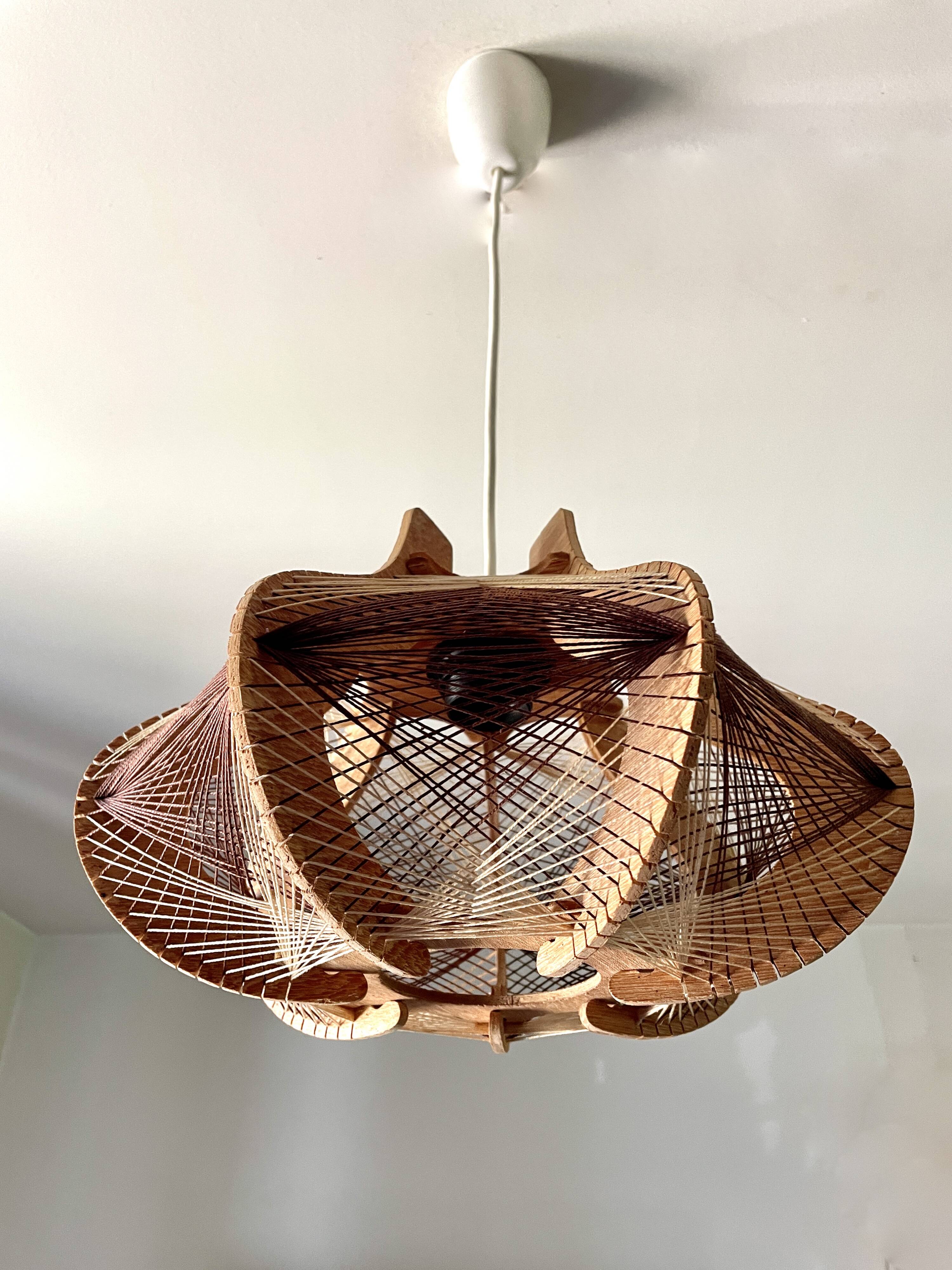 Scandinavian wooden suspension with stretched wires 1970