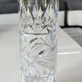 Tubular soliflore vase. In cut crystal. Decorated with frosted leafy motifs. Boho-Chic style. High 20 cm