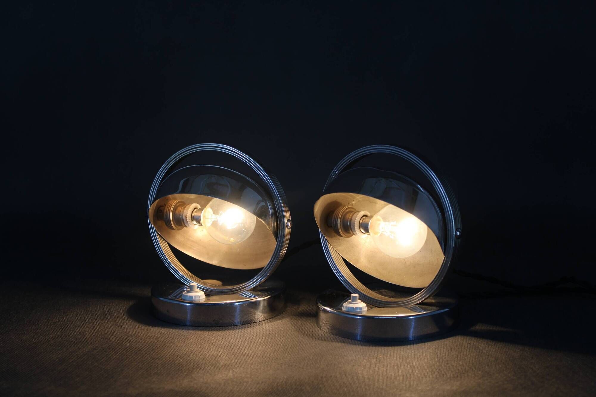 Pair of Bauhaus bedside lamps from the 1930s, Czechoslovakia