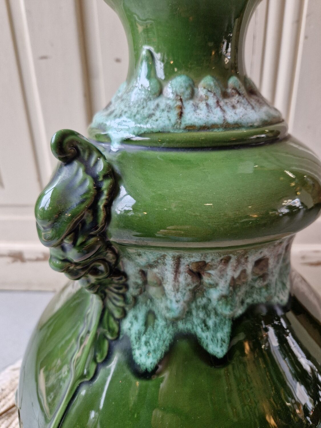 Vintage 1960s green toned ceramic lamp
