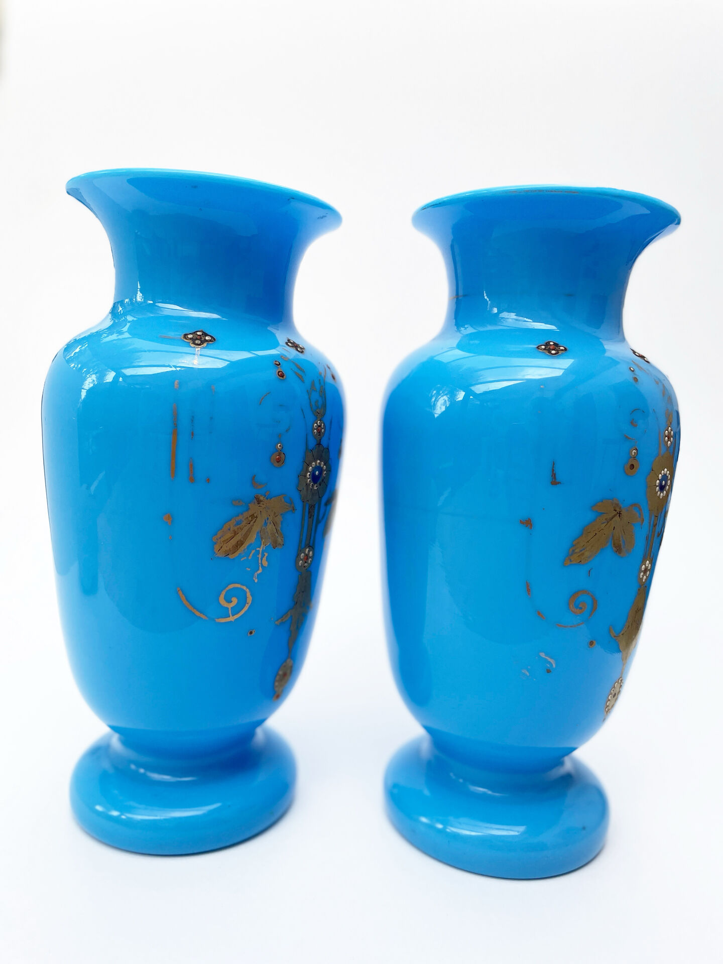 Pair of blue opaline vases