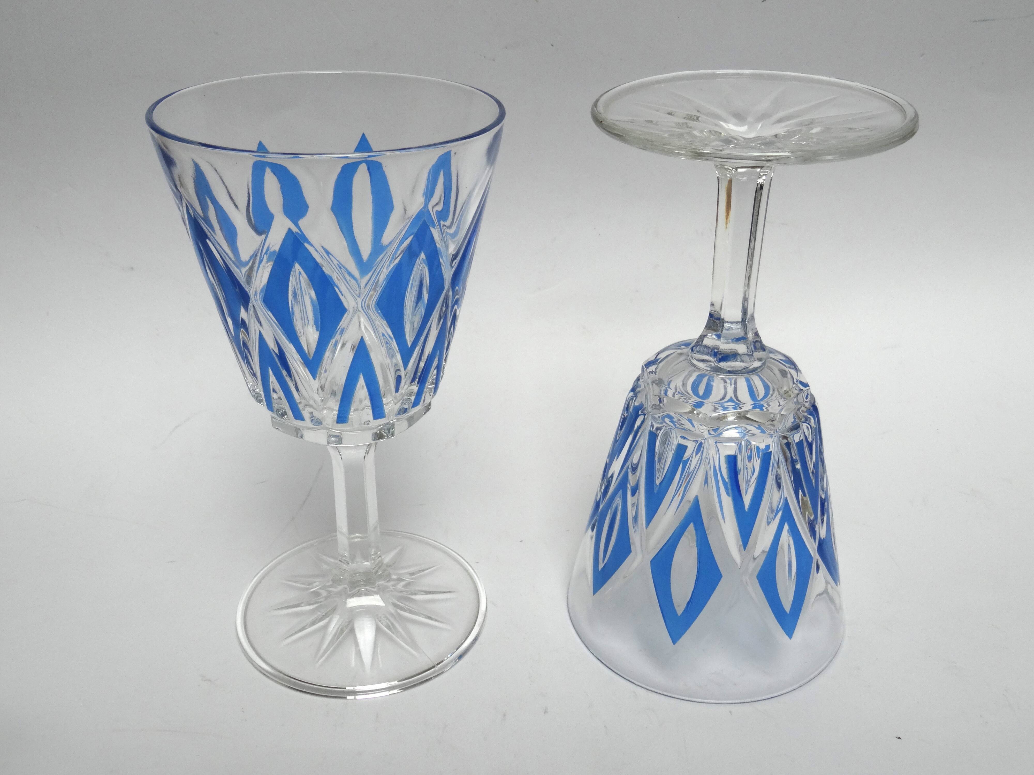 6 water glasses VMC Reims Harlequin blue