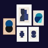 collection of 5 abstract paintings on paper signed Eawy